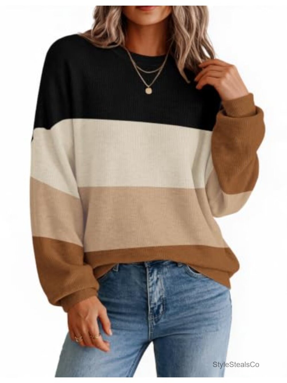 Oversized Crewneck Long Sleeve Knit Pullover Sweater Women Fall